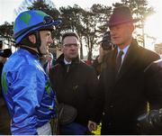 29 December 2012; Winning connections Ruby Walsh, jockey, and Willie Mullins, trainer, in conversation after Hurricane Fly won the Istabraq Festival Hurdle. Leopardstown Christmas Racing Festival 2012, Leopardstown Racetrack, Leopardstown, Co. Dublin. Picture credit: Pat Murphy / SPORTSFILE