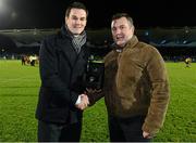29 December 2012; Jonathan Sexton is made a presentation by Paul Sheeran, of Paul Sheeran Jewellers, on the occasion of his 100th Cap. Celtic League 2012/13, Round 12, Leinster v Connacht, RDS, Ballsbridge, Dublin. Picture credit: David Maher / SPORTSFILE