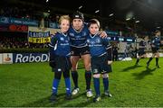 29 December 2012; Matchday mascots Ryan Hamilton, left, age 8, from Barnhall, Leixlip, Co. Kildare, and Fiachra O'Gorman, age 8, from Carrickmacross, Co. Monaghan, with captain Isaac Boss. Celtic League, Round 12, Leinster v Connacht, RDS, Ballsbridge, Dublin. Picture credit: David Maher / SPORTSFILE