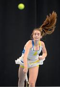31 December 2012; Jane Fennelly, Donnybrook, Dublin in action against Holly Monahan, Carrickmines, Dublin, during the women's singles final match. Wilson National Indoor Tennis Championship Finals, David Lloyd, Riverview, Clonskeagh, Dublin. Photo by Sportsfile