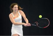 31 December 2012; Holly Monahan, Carrickmines, Dublin, in action against Jane Fennelly, Donnybrook, Dublin, during the women's singles final match. Wilson National Indoor Tennis Championship Finals, David Lloyd, Riverview, Clonskeagh, Dublin. Photo by Sportsfile