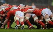 29 December 2012; A general view of Munster players during a scrum. Celtic League 2012/13, Round 12, Munster v Ulster, Thomond Park, Limerick. Picture credit: Diarmuid Greene / SPORTSFILE