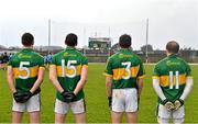 5 January 2013; Kerry players, from left, Jonathan Lyne, Paul Geaney, Marc Ó Sé and Darran O'Sullivan stand for a minute silence in memory of the late Paidí Ó Sé. McGrath Cup, Preliminary Round, Kerry v IT Tralee, Fitzgerald Stadium, Killarney, Co. Kerry. Picture credit: Brendan Moran / SPORTSFILE