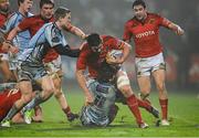 5 January 2013; Billy Holland, Munster, is tackled by Harry Robinson, and Owen Williams, left, Cardiff Blues. Celtic League 2012/13, Round 13, Munster v Cardiff Blues, Musgrave Park, Cork. Picture credit: Matt Browne / SPORTSFILE