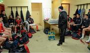 6 January 2013; Louth manager Aidan O'Rourke speaking to his players in the dressing room before the game. Bórd na Móna O'Byrne Cup, Group A, Louth v UCD, County Grounds, Drogheda, Co. Louth. Photo by Sportsfile