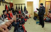 6 January 2013; Louth manager Aidan O'Rourke speaking to his players in the dressing room before the game. Bórd na Móna O'Byrne Cup, Group A, Louth v UCD, County Grounds, Drogheda, Co. Louth. Photo by Sportsfile