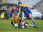 6 January 2013; Ray Cox, Leitrim, in action against Cathal Dineen, Roscommon. Connacht FBD League, Section B, Roscommon v Leitrim, Elphin GAA Club, Elphin, Co. Roscommon. Picture credit: David Maher / SPORTSFILE