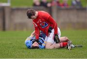 6 January 2013; Mark Brennan, Louth, and Rory O'Carroll, UCD, are involved in a confrontation during the game. Bórd na Móna O'Byrne Cup, Group A, Louth v UCD, County Grounds, Drogheda, Co. Louth. Photo by Sportsfile