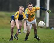 6 January 2013; Darren O'Connor, Roscommon, in action against Alan Wynne, Leitrim. Connacht FBD League, Section B, Roscommon v Leitrim, Elphin GAA Club, Elphin, Co. Roscommon. Picture credit: David Maher / SPORTSFILE