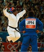 3 August 2012; Idalys Ortiz, Cuba, celebrates her women's +75kg final victory over Mika Sugimoto, Japan. London 2012 Olympic Games, Judo, ExCeL Arena, Royal Victoria Dock, London, England. Picture credit: Stephen McCarthy / SPORTSFILE