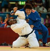 3 August 2012; Idalys Ortiz, Cuba, left, in action against Mika Sugimoto, Japan, during their women's +75kg final. London 2012 Olympic Games, Judo, ExCeL Arena, Royal Victoria Dock, London, England. Picture credit: Stephen McCarthy / SPORTSFILE