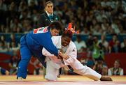 3 August 2012; Idalys Ortiz, Cuba, right, in action against Mika Sugimoto, Japan, during their women's +75kg final. London 2012 Olympic Games, Judo, ExCeL Arena, Royal Victoria Dock, London, England. Picture credit: Stephen McCarthy / SPORTSFILE