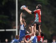 10 January 2013; John Gavin, C.U.S., wins possession in a lineout against of Greg Jones, St. Andrew's College. Vinny Murray Schools Cup, 1st Round, C.U.S. v St. Andrew's College, Wanderers RFC, Merrion Road, Dublin. Picture credit: Brian Lawless / SPORTSFILE