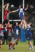 10 January 2013; Luke Kavanagh, St. Andrew's College, contests a lineout against John Gavin, C.U.S. Vinny Murray Schools Cup, 1st Round, C.U.S. v St. Andrew's College, Wanderers RFC, Merrion Road, Dublin. Picture credit: Brian Lawless / SPORTSFILE