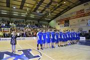 11 January 2013; The Bord Gais Neptune team stand for the National Anthem before the game. 2013 Basketball Ireland Men's Superleague National Cup Semi-Final, UCC Demons  v Bord Gais Neptune, Neptune Stadium, Cork. Picture credit: Brendan Moran / SPORTSFILE
