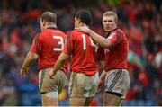 13 January 2013; Munster's Doug Howlett receives a pat on the back from team-mate Keith Earls after their side were awarded a penalty try. Heineken Cup, Pool 1, Round 5, Edinburgh v Munster, Murrayfield Stadium, Edinburgh, Scotland. Picture credit: Diarmuid Greene / SPORTSFILE
