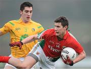 13 January 2013; Alan Freeman, Mayo, in action against Ciaran Egan, Leitrim. Connacht FBD League Section B, Leitrim v Mayo, Páirc Seán O'Heslin, Ballinamore, Co. Leitrim. Picture credit: David Maher / SPORTSFILE