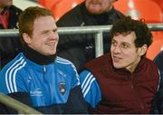12 January 2013; Armagh players Paul McKeown, left, and Jamie Clarke watch the game from the team bench. Power NI Dr. McKenna Cup, Section B, Round 2, Armagh v Cavan, Athletic Grounds, Armagh. Picture credit: Oliver McVeigh / SPORTSFILE