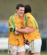 13 January 2013; Paddy McGowan, left, and Gerry Hickey, Leitrim, celebrate at the end of the game. Connacht FBD League Section B, Leitrim v Mayo, Páirc Seán O'Heslin, Ballinamore, Co. Leitrim. Picture credit: David Maher / SPORTSFILE