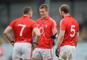 13 January 2013; Cork backs, from left, Noel O'Leary, Eoin Cadogan and Michael Shields in conversation before the start of the second half. McGrath Cup Quarter-Final, Cork v Tipperary, Páirc Ui Rinn, Cork. Picture credit: Brendan Moran / SPORTSFILE