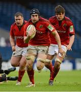 13 January 2013; Munster's Tommy O'Donnell, supported by team-mates Dave Kilcoyne, left, and Donncha O'Callaghan. Heineken Cup, Pool 1, Round 5, Edinburgh v Munster, Murrayfield Stadium, Edinburgh, Scotland. Picture credit: Diarmuid Greene / SPORTSFILE