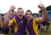 15 January 2013; CBS Wexford captain Collie Joyce Ahearne, left, and team-mate David Kavanagh celebrate their side's victory. Senior Development Cup Final, CBS Wexford v Ratoath C.C, Donnybrook Stadium, Donnybrook, Dublin. Picture credit: David Maher / SPORTSFILE