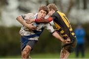 15 January 2013; Jordan Larmour, St. Andrews College, is tackled by Ben McEntaggart, St Patricks Classical School. Fr. Godfrey Cup, St. Andrews College v St Patricks Classical School, Castleknock College, Castleknock, Dublin. Photo by Sportsfile