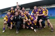 15 January 2013; CBS Wexford head coach Sean Ahearne and his players celebrate with the cup. Senior Development Cup Final, CBS Wexford v Ratoath C.C, Donnybrook Stadium, Donnybrook, Dublin. Picture credit: David Maher / SPORTSFILE