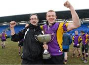 15 January 2013; CBS Wexford head coach Sean Ahearne celebrates with, his son and captain, Collie Joyce Ahearne after the game. Senior Development Cup Final, CBS Wexford v Ratoath C.C, Donnybrook Stadium, Donnybrook, Dublin. Picture credit: David Maher / SPORTSFILE