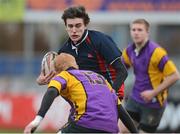 15 January 2013; Rob Waters, Ratoath C.C, is tackled by Sean Stafford, CBS Wexford. Senior Development Cup Final, CBS Wexford v Ratoath C.C, Donnybrook Stadium, Donnybrook, Dublin. Picture credit: David Maher / SPORTSFILE