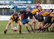 15 January 2013; Conor Fenlon, CBS Wexford, is closed down by James Dervan, Ratoath C.C. Senior Development Cup Final, CBS Wexford v Ratoath C.C, Donnybrook Stadium, Donnybrook, Dublin. Picture credit: David Maher / SPORTSFILE