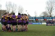 15 January 2013; The CBS Wexford players form a huddle opposite the Ratoath C.C players at half-time. Senior Development Cup Final, CBS Wexford v Ratoath C.C, Donnybrook Stadium, Donnybrook, Dublin. Picture credit: David Maher / SPORTSFILE