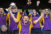 15 January 2013; CBS Wexford captain Collie Joyce Ahearne lifts the cup alongside his team-mates. Senior Development Cup Final, CBS Wexford v Ratoath C.C, Donnybrook Stadium, Donnybrook, Dublin. Picture credit: David Maher / SPORTSFILE