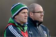 13 January 2013; Limerick selector Joe Lee and manager Maurice Horan, right, watch on during the game. McGrath Cup Quarter-Final, Limerick v Clare, Pairc na nGael, Foynes, Co. Limerick. Picture credit: Stephen McCarthy / SPORTSFILE