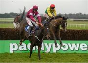 19 January 2013; Tofino Bay, with Davy Russell up, left, clears the last on the way to winning the Woodlands Park 100 Club Novice Steeplechase ahead of second place Aupcharlie, with Andrew Lynch up. Naas Racecourse, Naas, Co. Kildare. Photo by Sportsfile