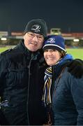 19 January 2013; Leinster supporters Barry and Brenda Hearn, from Finglas, Co. Dublin, ahead of the game. Heineken Cup, Pool 5, Round 6, Exeter Chiefs v Leinster, Sandy Park, Exeter, England. Picture credit: Stephen McCarthy / SPORTSFILE