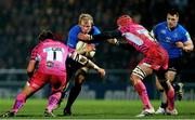 19 January 2013; Leo Cullen, Leinster, is tackled by Ben Moon, left, and Tom Johnson, Exeter Chiefs. Heineken Cup, Pool 5, Round 6, Exeter Chiefs v Leinster, Sandy Park, Exeter, England. Picture credit: Gary Day / SPORTSFILE
