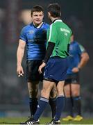 19 January 2013; Leinster's Brian O'Driscoll in conversation with referee Romain Poite. Heineken Cup, Pool 5, Round 6, Exeter Chiefs v Leinster, Sandy Park, Exeter, England. Picture credit: Stephen McCarthy / SPORTSFILE