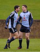 20 January 2013; Bernard Brogan, left, Dublin, celebrates after scoring his side's second goal with team-mate Paddy Andrews. Bórd na Móna O'Byrne Cup, Semi-Final, Louth v Dublin, County Grounds, Drogheda, Co. Louth. Photo by Sportsfile