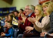 23 January 2013; Former Kerry footballer Pat Spillane watches his son Patrick Spillane in action on the Pobail Scoil Inbhear Sceine team. All-Ireland Schools Cup U16B Boys Final, Cnoc Mhuire Granard, Longford v Pobail Scoil Inbhear Sceine, Kenmare, Kerry, National Basketball Arena, Tallaght, Dublin. Picture credit: Matt Browne / SPORTSFILE