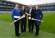 23 January 2013; Hibernia College awarded five sports scholarships to recipients from the GPA and the Camogie Association today at Croke Park. Presented with her Hibernia College Professional Diploma in Education scholarship award by President of Hibernia College Dr. Seán M. Rowland is the Camogie Association's Sinéad Lynch, in the company of President of the Camogie Association Aileen Lawlor, left, and Hibernia College Professional Diploma in Education Programme Director Melanie Ní Dhuínn, right. Hibernia College Scholarships Presentation, Croke Park, Dublin. Picture credit: Barry Cregg / SPORTSFILE