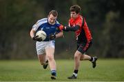 23 January 2013; Ciarán O'Dwyer, Good Councel College, in action against Jonny Connolly, Dundalk Colleges. Leinster Colleges Senior Football 'A' Championship, Round 2, Dundalk Colleges v Good Counsel College, Hawkfield Centre Of Excellence, Hawkfield, Newbridge, Co. Kildare. Picture credit: Brendan Moran / SPORTSFILE