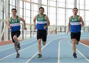 23 January 2013; Athlone Institute of Technology athletes test the track at the Athlone Institute of Technology International Arena. The €10 million facility has a footprint of 6,818m² and an overall building floor area of 9,715m². Some 850 tonnes of structural steel and 50,000 concrete blocks went into the construction of the facility which can house 2,000 spectators. Athlone Institute of Technology, Athlone, Co. Westmeath. Picture credit: Stephen McCarthy / SPORTSFILE