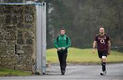 24 January 2013; Ireland's Robbie Henshaw, left, and Lewis Stevenson arrive at squad training ahead of the Ireland Wofhounds match against the England Saxons on Friday and the opening RBS Six Nations Rugby Championship match against Wales on Saturday 2nd February. Ireland Rugby Squad Training, Carton House, Maynooth, Co. Kildare. Picture credit: Stephen McCarthy / SPORTSFILE