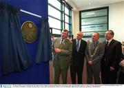 28 March 2003; GAA President Sean McCague unveils a plaque to mark opening of the redeveloped Canal end and Hogan stands at Croke Park the in the presence of An Taoiseach Bertie Ahern T.D., Lord Mayor of Dublin, Councillor Dermot Lacey, centre, and Ard Stuirtheoir of the GAA Liam Mulvihill, right. Picture credit; Ray McManus / SPORTSFILE