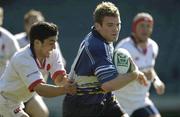 4 April 2003; Gordon D'Arcy, Leinster, is tackled by Kieran Campbell, Ulster. European Rugby Cup warm up game, Leinster v Ulster, Lansdowne Road, Dublin. Picture credit; Matt Browne / SPORTSFILE *EDI*