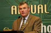 12 April 2003; Outgoing GAA President Sean McCague speaking at the 2003 GAA Congress. Europa Hotel, Belfast, Co Antrim. Picture credit; Ray McManus / SPORTSFILE *EDI*