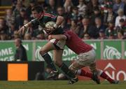13 April 2003; Martin Corry, Leicester, is tackled by Paul O'Connell, Munster. Heineken Cup, Quarter Final, Leicester v Munster, Welford Road, Leicester, England . Picture credit; Matt Browne / SPORTSFILE *EDI*