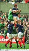 8 March 2003; Fabien Pelous, France, wins possession in the line-out from Leo Cullen, Ireland. RBS 6 Nations Rugby Championship, Ireland v France, Lansdowne Road, Dublin. Picture Credit; Brendan Moran / SPORTSFILE