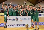 25 January 2013; The St Malachy’s Belfast team celebrate with the cup after the game. All-Ireland Schools Cup U19A Boys Final, St Malachy’s Belfast, Antrim v Templeogue College/St Josephs “Bish”, National Basketball Arena, Tallaght, Dublin. Picture credit: Brendan Moran / SPORTSFILE